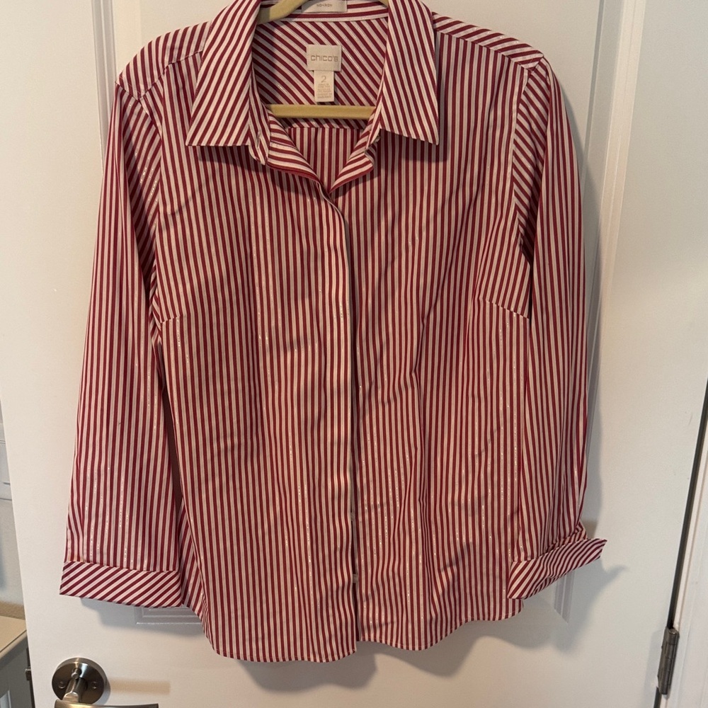 Chico's Red and White Striped Top